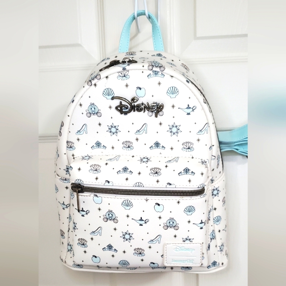 Disney Loungefly Mini Backpack. Princess Icons. Soft Cream & Mint.